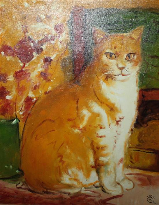 Oil on canvas of a cat